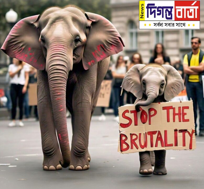 ঝাড়গ্রামে গর্ভবতী হাতির হত‍্যার প্রতিবাদে পথে “আশ্রয়”।