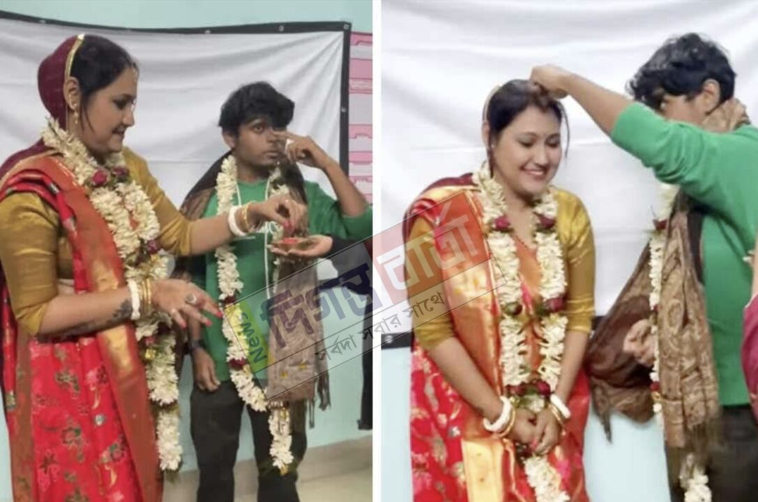 অধ্যাপিকা ও ছাত্রের মালাবদলের দৃশ্য ভাইরাল, শুরু বিতর্ক।